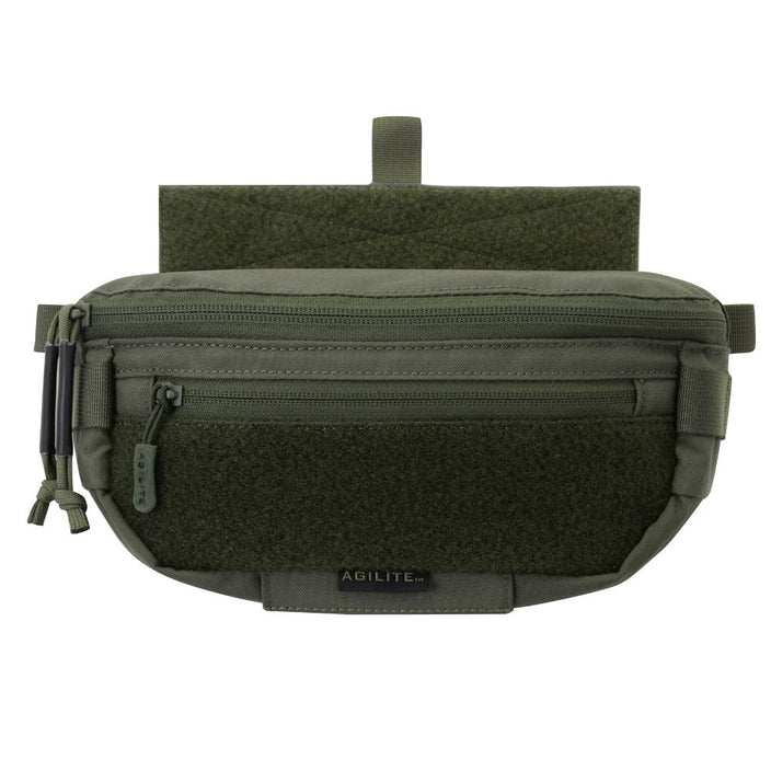 Agilite Six Pack hanger pouch in olive green tactical nylon with two front zippers and a hook-and-loop panel