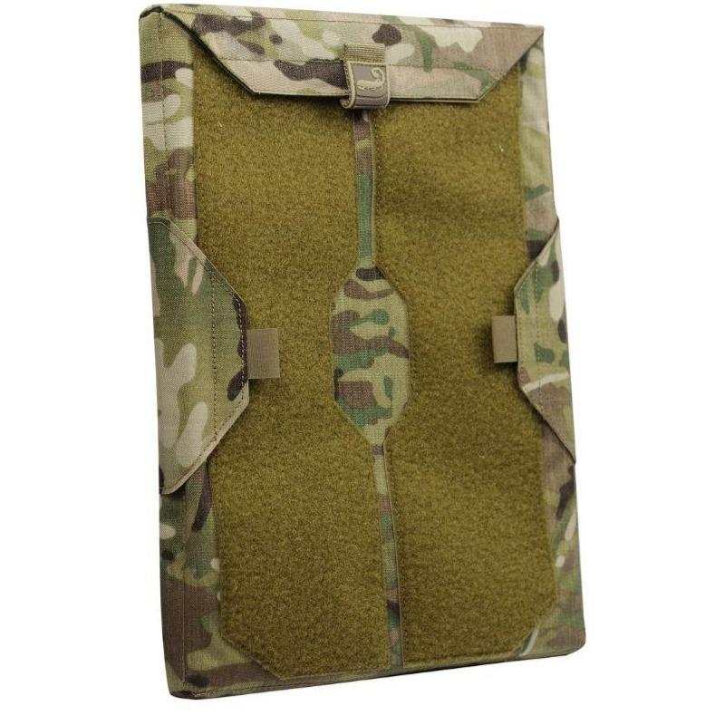 AMAP III Assault Pack in camouflage nylon with an olive hook-and-loop panel, central strap and side flaps