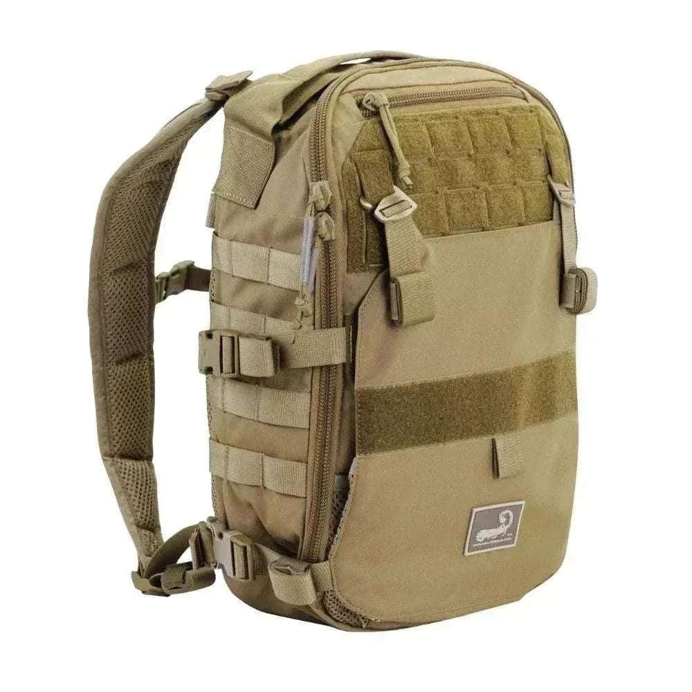 AMAP III Assault Pack in coyote tan nylon with MOLLE webbing, zippered compartments, compression straps, and padded shoulder straps