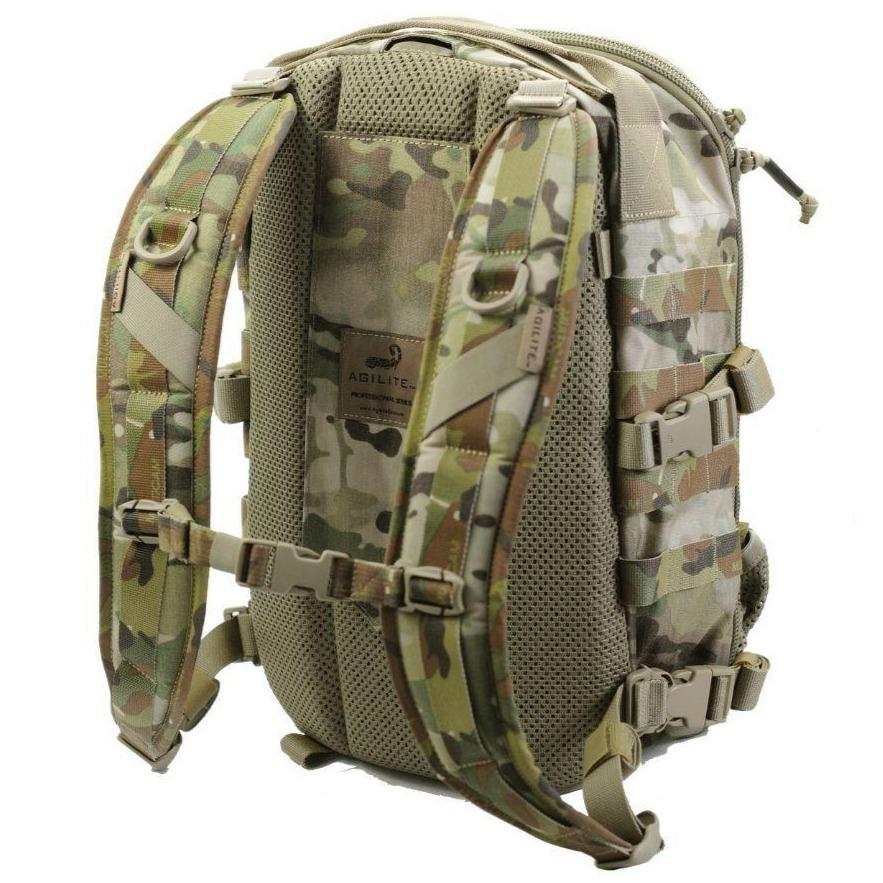 AMAP III Assault Pack in green camouflage nylon with padded mesh back, adjustable shoulder straps and modular webbing panels