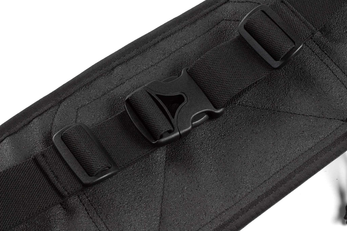 Marathon Gun Pack running belt in black textured fabric with an adjustable strap and quick-release buckle